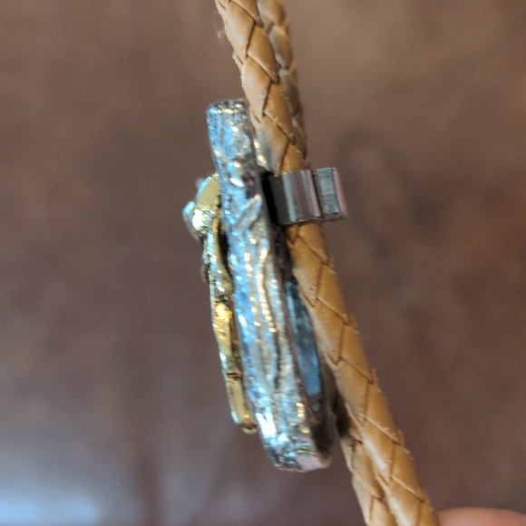 Vintage Western Bolo Necktie w/ Golden Saddle & Silvertone Stirrup Sliding Clip - Picture 8 of 9